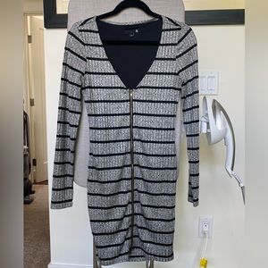 Guess Striped Gray and black mini Dress with Front Zip (Small)
